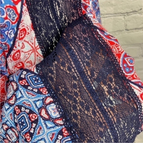 NWT Jessica Simpson Alaya 3/4 Sleeve Patchwork Lace Peasant Top in Bandana Large - Picture 10 of 13
